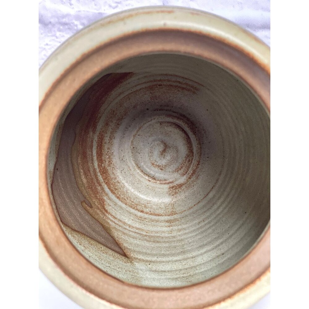 VTG Studio Stoneware Art Pottery Handmade Earth Green Glaze Lid Jar Pot Signed - Picture 6 of 14